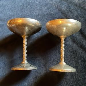 Vintage Orfebrería Castellana Spain EP Brass Carved Stem Goblets🖤